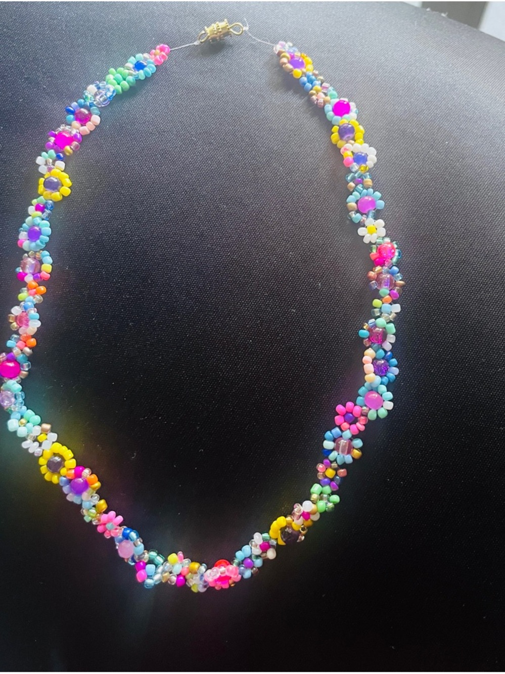 Handmade Multicolor Sunflower, Floral Pastel Seed Bead Necklace - Women Jewelry